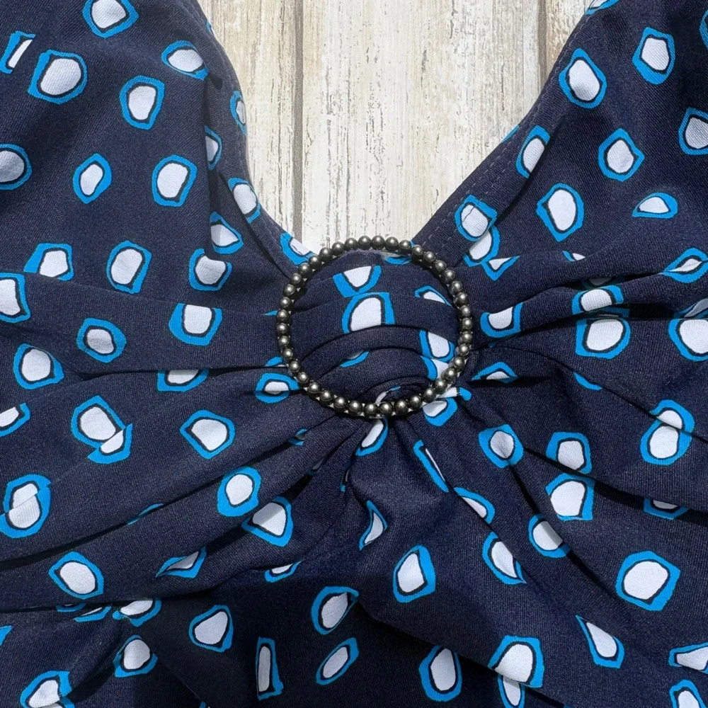 Coco Reef Swimdress 32C Navy Blue NWT Ruched Underwire Ruffle Swimsuit Slimming - Picture 3 of 14